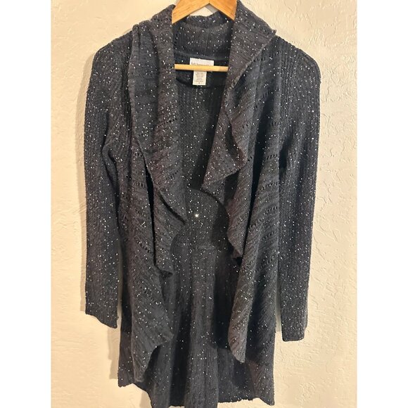 Soft Surroundings Glitter Ruffle Open Cardigan Sweater - Picture 6 of 10